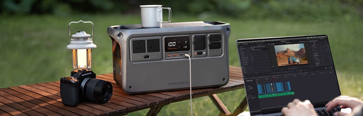 Portable power station with laptop and camera