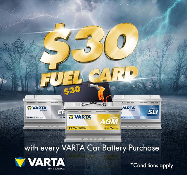$30 Fuel Card with every Varta Car Battery!